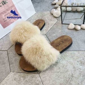 2022 Kvinnor Furry Slippers Ladies Cute Plush Fox Hair Fluffy Sandals Women Fur Slippers Winter Warm Tisters for Women Hot J220716