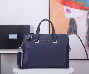 Borsa a tracolla da uomo doppia tasca con cerniera qualità eccellente pelle bovina a grana incrociata valigetta borsa messenger di design di lusso borsa per computer file business 81189-1 nero blu