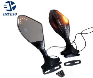 HZYEYO Pair Motorcycle Mirrors LED Turn Signals Arror Integrated Rearview Mirrors for Houda CBR F4i RR Carbon Fiber