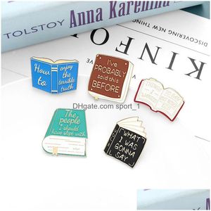 Pinos broches livros de desenhos animados criativos em forma de broches definida letra de esmalte de tinta de tinta para meninas liga de jeans de jejas de jejum jóias de moda dhp29