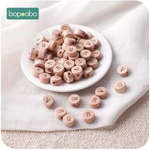 Baby Massaggiagengive Giocattoli Bopoobo 30pc Perline di legno Alfabeto Inglese Food Grade Roditore Materiale Asta piccola per sonaglio dentizione fai da te 221119