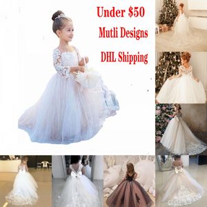 Кружева TULLE Girls Fageant Dressing Детское первое причастие потрясающее