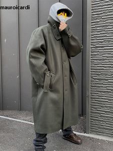 Misto lana da uomo Mauroicardi Autunno Inverno Lungo oversize antivento ArmyVerde Nero Caldo trench di lana Uomo monopetto Runway Fashion 221119