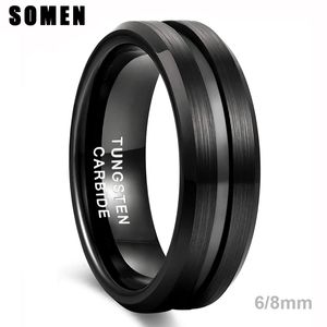 Wedding Rings Somen Men Black Tungsten Carbide 6mm 8mm Groove Brushed Band Male Engagement Anel Masculino Comfort Fit 221119