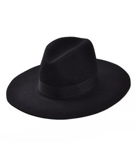 WholeFashion Vintage Lady Girls Wide Brim Wool Felt Fedora Hat Black Floppy Cloche Cowboy Hat For Men and Women 2594621