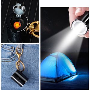 New Windproof USB Recharge Lighters Flashlight Keychain Pendant Electric Lighter Outdoor Camping Lighter Cool Gadgets