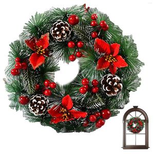 Flores decorativas Prelit Artificial Christmas Wreath Door com frutas de pinho e folhas vermelhas iluminadas artesanais