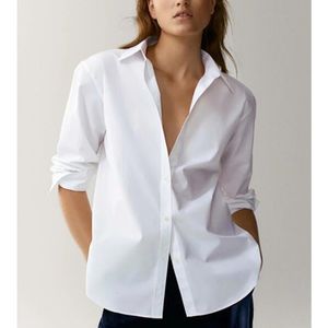 Kadın Bluzlar Gömlek İngiltere Tarzı Ofis Bayan Basit Moda Poplin Düz Beyaz Bluz Kadın Blusas Mujer De Moda Gömlek Kadın Üstleri 221119