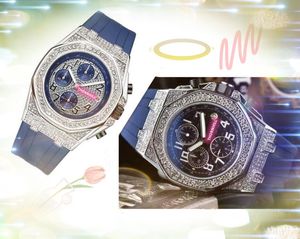 Pełne funkcjonalne diamody Pierścień Mężczyźni Watch Stopwatch Quartz Chronograph Ruch Mężczyźni Lumious Doroczne eksplozje Wysokie Model Gumowy Pasek Zegar na rękę