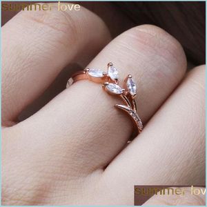Pierścienie zespołu moda liść kryształ pierścionki zaręczynowe damskie oko kształt oko kształt opaski z cyrkonem dla kobiet sier Rose Gold Biżuteria Prezenty