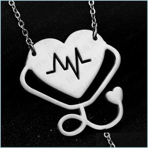 Pendant Necklaces Fashion Medical Stethoscope Necklace Stainless Steel I Love You Heart Jewelry For Nurse Doctor Gift Drop Delivery Dhkdi