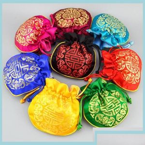 Enrole de presente embrulhe vintage Mini pequenas sacolas para ch￡ de chocolate Bolsa de seda de chocolate DString DString Chinese Ethnic Style J Dhomm