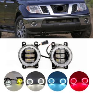 2 pçs conjunto de luz de nevoeiro do amortecedor dianteiro do carro led anjo olho luz circulação diurna drl 12v para nissan navara d40 captador 2005-2012