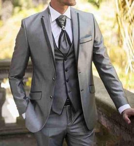 Gray Wedding Men Suits Three Piece Notched Lapel Formal Style Jacket Vest Pants Groom Tuxedos Latest Blazer9851800