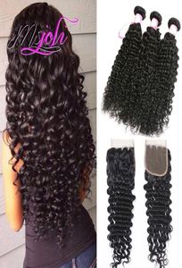 9a Malaysian Human Jungfrau Hair Weave Deep Wave Natural Color 4x4 Spitzenverschluss K￶nigin mit drei B￼ndeln und drei Teilen von Frau Jol4278790
