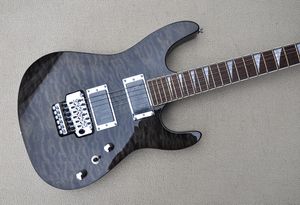 Factory Custom Transparent Black Electric Guitar With Floyd Rose Bridge Rosewood Fretboard Quilted Maple Veneer Can be customized