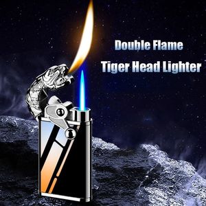 Novel Torch Blue Flame Jet Lighter Metal Crocodile Dolphin Lighter Windproof Double Fire Conversion Smoking Lighter Gift Gadgets