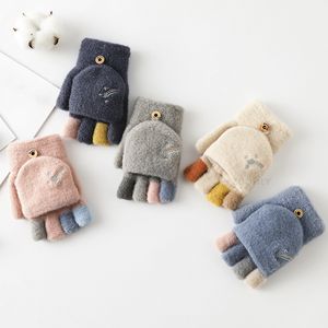 Guanti da dito per bambini Simpatico cartone animato Bambini Cinque dita Flip Guanti in maglia Peluche Bambino Bambini Ragazzo Ragazze Inverno Morbido caldo e spesso mezzo guanto 221118