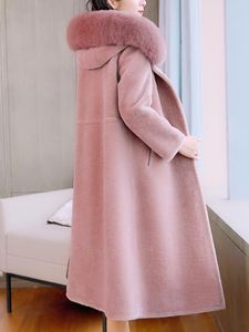 Women's Fur Granular Sheep Shearing Coat Female Long Collar Hooded Temperament Slim Wool