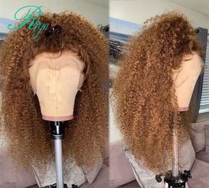 Light brown kinky Curly synthetic Lace Front Wig Density Glueless Part Preplucked Brazilian Wigs Bleached Knots For Women8148586
