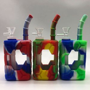 Colorful Silicone Skin Protection Thick Glass Box Pipes Dry Herb Tobacco Filter Male Bowl Waterpipe Bong Hookah Portable Smoking Cigarette Holder Tube DHL