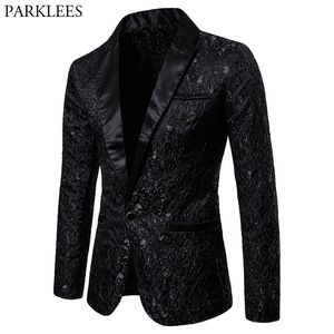 Abiti da uomo Blazer nero Jacquard abbronzante floreale Blazer di lusso marchio singolo bottone giacca festa di nozze costume di scena Homme 2XL 221118