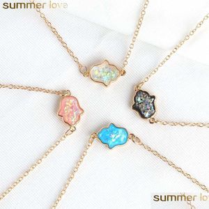 Pendant Necklaces Blue Resin Hamsa Necklace Stone Hand Fatima Pendant Necklaces Gold Chain Choker For Women Fashion Jewelry Drop Del Dhqhb