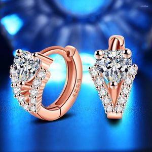 Hoop Earrings Women's Charming Small V-Shape Crystal Heart Zirconia Stone Elegant Female Piercing Earring Jewelry Gifts