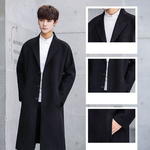 Giacche da uomo Autunno e inverno Lungo Moda Strada Tinta unita Bello Slim Cappotto lungo di lana Giacca a vento di lana spessa Taglia grande M3XL 221119