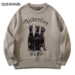 Erkek Sweaters Erkekler Vintage Sweater Y2K Street Giyim Hip Hop Örme Doberman Köpek Sonbahar Harajuku Moda Retro Sıradan 221118