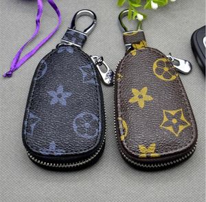 Car Keys Bag Keychains Rings Brown Flower Plaid PU Leather silver Metal Keyrings Holder Pendant Charms Fashion Design Pouches Jewelry Gifts