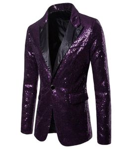Purple Sequin Men Blazer Stage Interporteur formel host costume époux de mariée