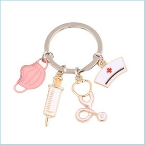 Key Rings Medical Tool Key Ring Doctor Keychain Injection Syringe Stethoscope Nurse Cap Chain Medico Gift Diy Jewelry Drop Delivery Dhmw8