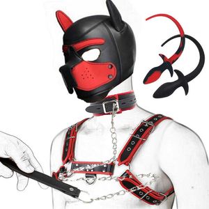 Kosmetyki rola rola kostium puppy pies maska impreza skórzana klatka piersiowa męska gałka gonowa alalowa kołnierz szyja kołnierz bdsm seksowne zabawki dla dorosłych