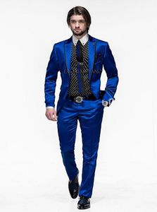 Высококачественная кнопка Royal Blue Groom Tuxedos Groomsmen Peak Lapel Man Blazer Mens Wedding Suits Jacketpantstie H7858945759