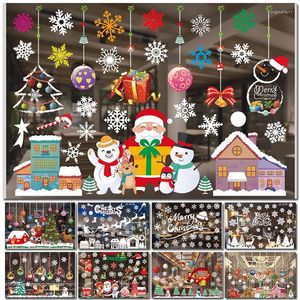 Decorazioni natalizie 2022 Merry Wall Sticker Bianco / Colore Fiocco di neve Babbo Natale Decalcomanie in vetro Shopwindow Decor Xmas Year Party Ornament