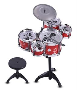 Bambini per bambini jazz drum set kit musical strumento educativo giocattolo 5 tamburi 1 piatto con piccoli sgabelli per bambini y2004228