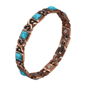Bracelets de charme tendem a terapia magnética da saúde Mulheres e homens joias turquesa 100% pura pulseira de cobre