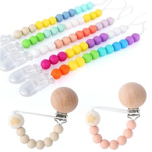 Pacifier Holders Clips# Baby Chain Wooden Handmade Silicone Plastic Clip Nipple Clips Teether Necklace baby Chew accessories 221119