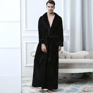 Men's Sleepwear Black Robe Kimono Bath Male Long Sleeve Warm Dressing Gown Herren Schlafanzug Winter Extra Flannel Bathrobe