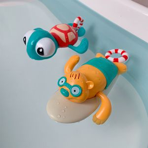 Bath Toys Pull String Baby Toy Go Sea Turtle Cute Surfing Swimming Beaver Windup Clockwork tub No Battery Needed for Toddler 221118