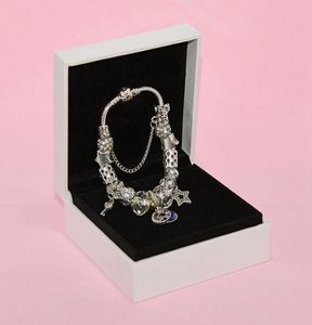 Nuevo Charm Star Moon Pulsera Dise￱ador de lujo de lujo Silver Box Set para Pandora DIY White Crystal Bracelet2138534