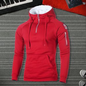 Herrtröjor tröjor män mode blixtlås lång ärm huva hoodie manlig casual hoody outwear hip hop streetwear solid pullover röd 221119