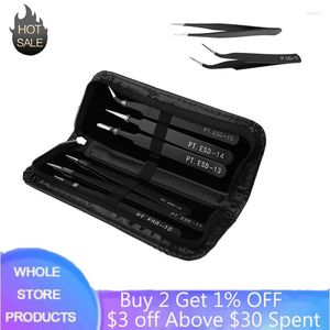 Professional Hand Tool Sets 6pcs Anti-static Precision Tweezers Set Stainless Steel ESD Tweezer Electronics Repair Tools Manicure With Bag
