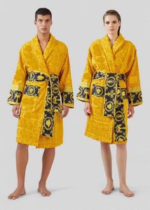 Velvet 100% cotton bathrobe robe Designers baroque Fashion pajamas Mens Women Letter jacquard printing Barocco sleeves Shawl collar Pocket belt