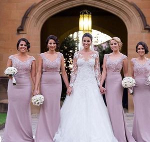 Lavender Bridesmaid 2023 Abiti sirene in pizzo Applique smerlato a v Nungola lunghezza per matrimoni abiti da sposa abiti personalizzati personalizzati per dimensioni