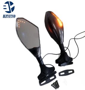 Hzyeyo par Motorcykelspeglar LED Turn Signals Arror Integrerade bakspeglar för HOUDA CBR F4I RR Kolfiber
