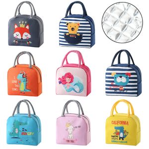 Cute Cartoon Animals Printed Kids Lunch Bag Reusable Insulated Bento Container Storage Pouch Student Lunch Tote Bags