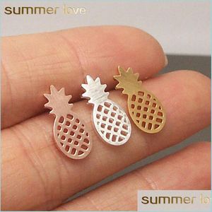 Stud High Quality New Arrival Hollowed Pineapple Studs Earrings Unique Design Rose Gold Plating Earring Wholesale Jewelry Gift For D Dhfyp