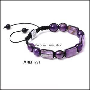 Other Jewelry Sets 8X12Mm Grooving Yoga Seven Chakras Natural Stone Bracelet Beads Gemstone Amethyst Agate Lapis Tiger Eye Bracelets Dhaum